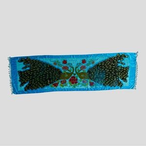 Turquoise Velvet Beaded Peacocks Scarf